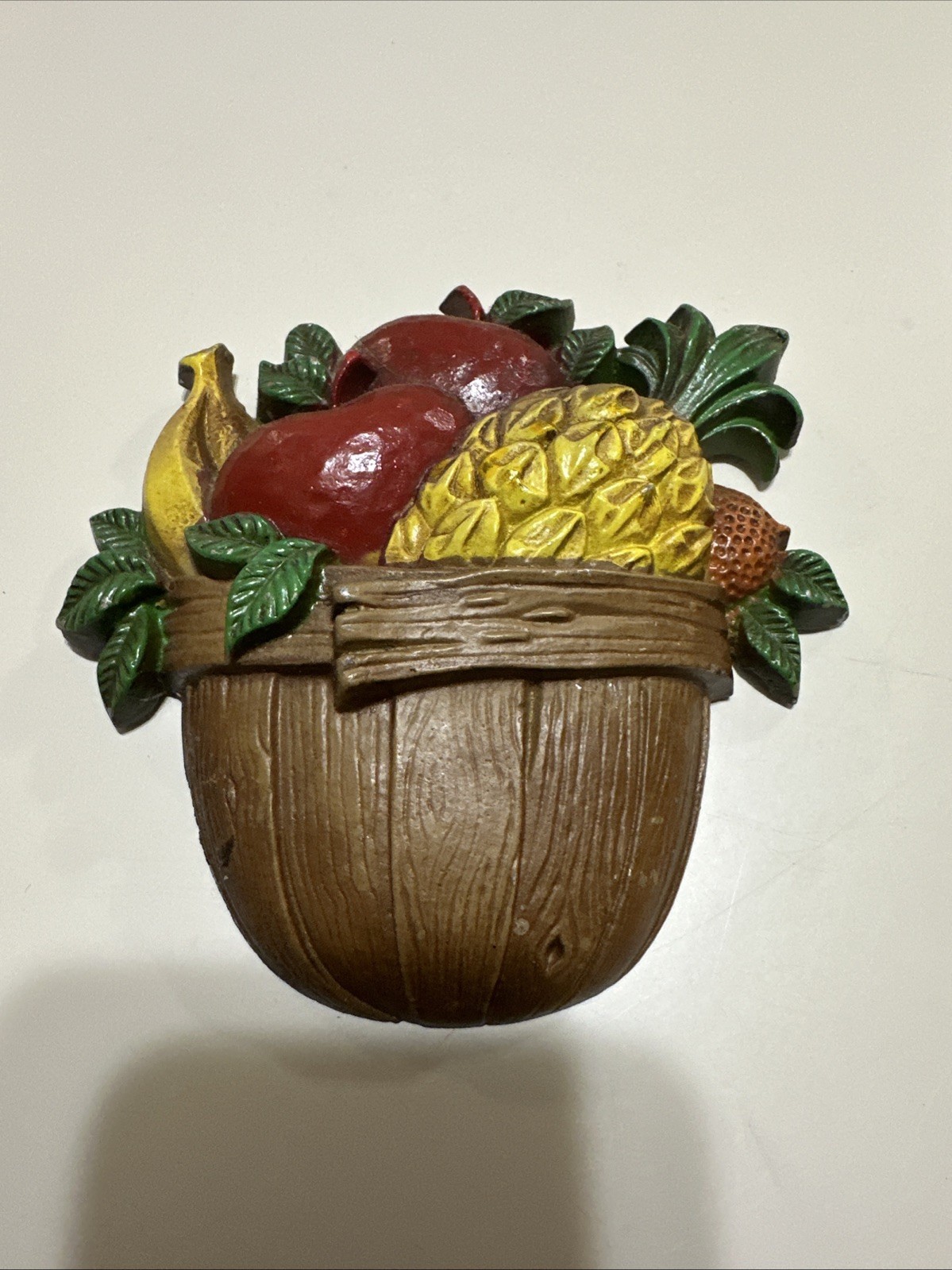 Vintage Sexton Painted Metal Fruit Basket Apples Pineapple Bananas Wall Plaque 