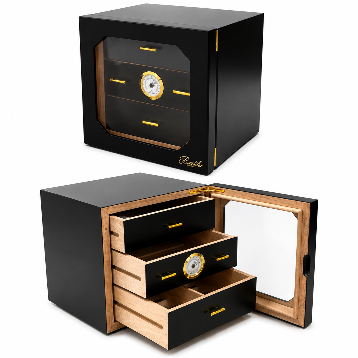 Cigar Cabinet Humidor – 3 Drawers, Mahogany-Lined Interior, Front Display Window Cigar Cabinet Humidor – 3 Drawers, Mahogany-Lined Interior, Front Display Window