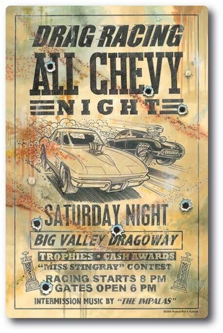 All Chevy Racing Embossed Metal Poster Sign Ruckus