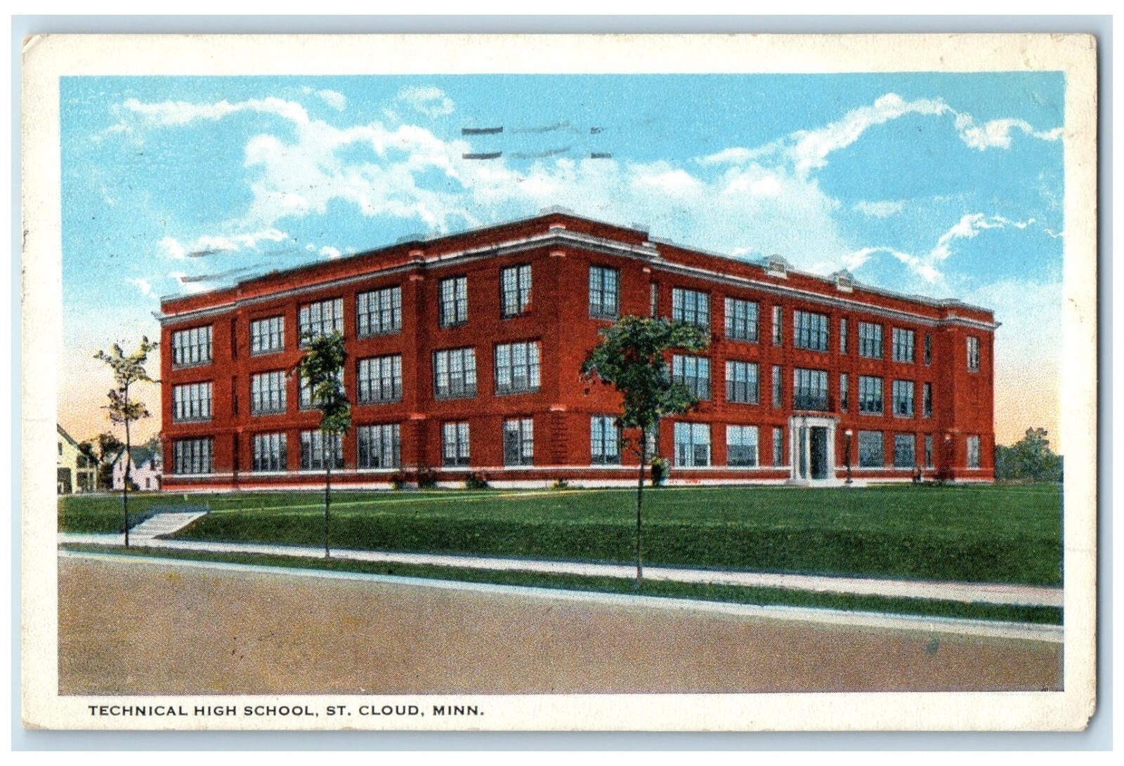 1923 Technical High School Exterior Road Building St. Cloud Minnesota Postcard