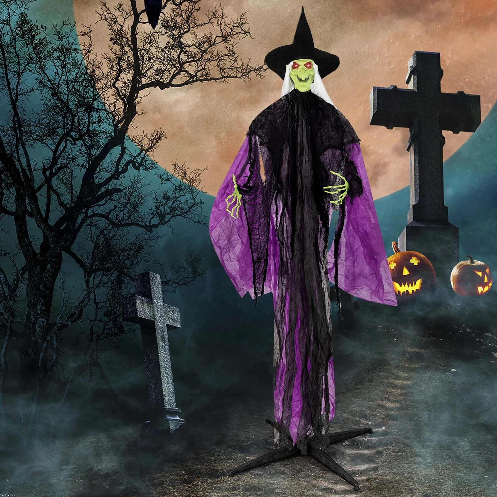 7.2 FT Halloween Animatronic Witch with Light up Eyes Creepy Sounds & Movements 7.2 FT Halloween Animatronic Witch with Light up Eyes Creepy Sounds & Movements
