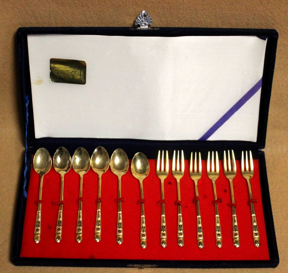 Hanbit 24K Gold Plated Demitasse Spoons and Forks - Matching 6 each in box