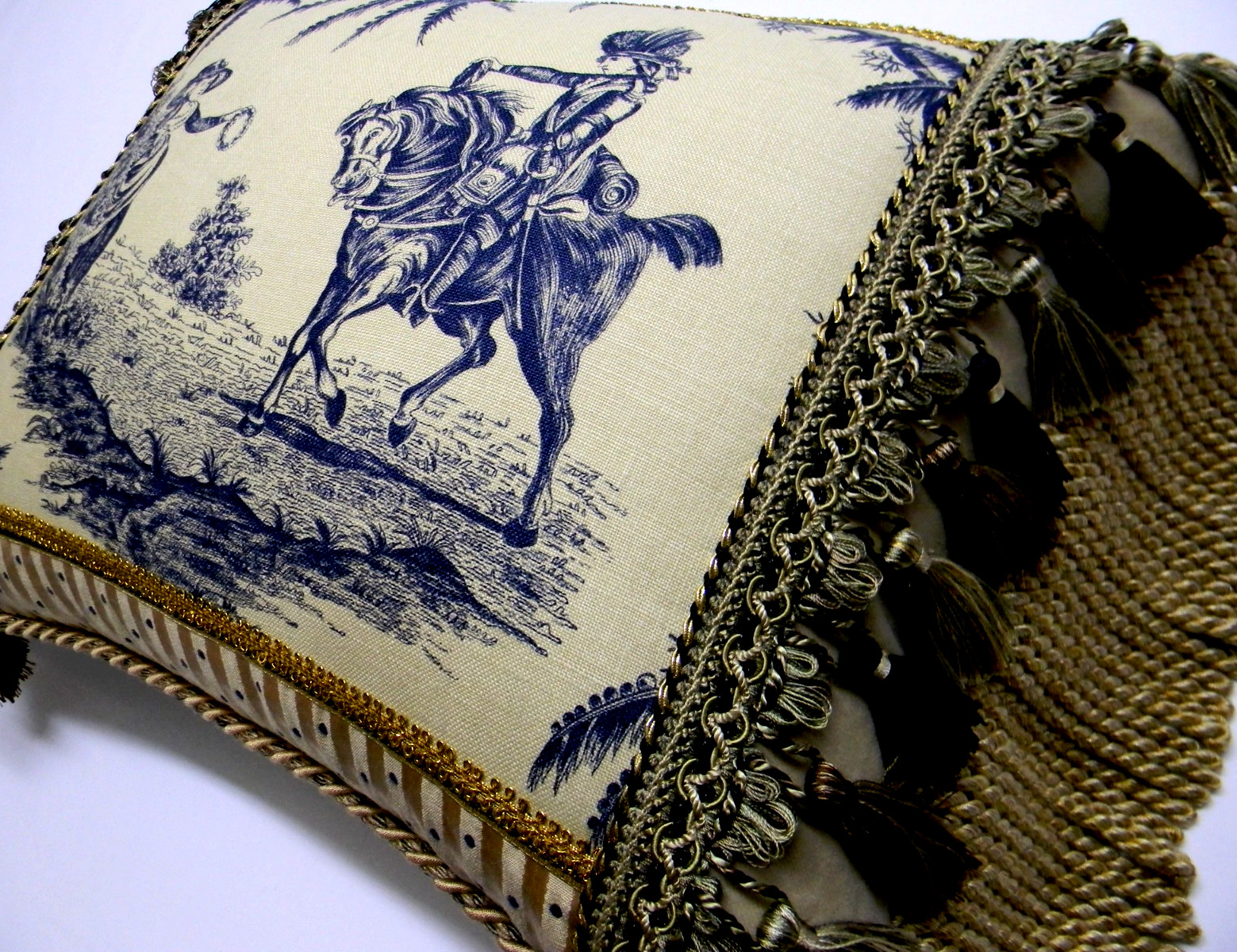 Cow Tan  & Tout  fabric Vintage Toile designer Pillow W /insert