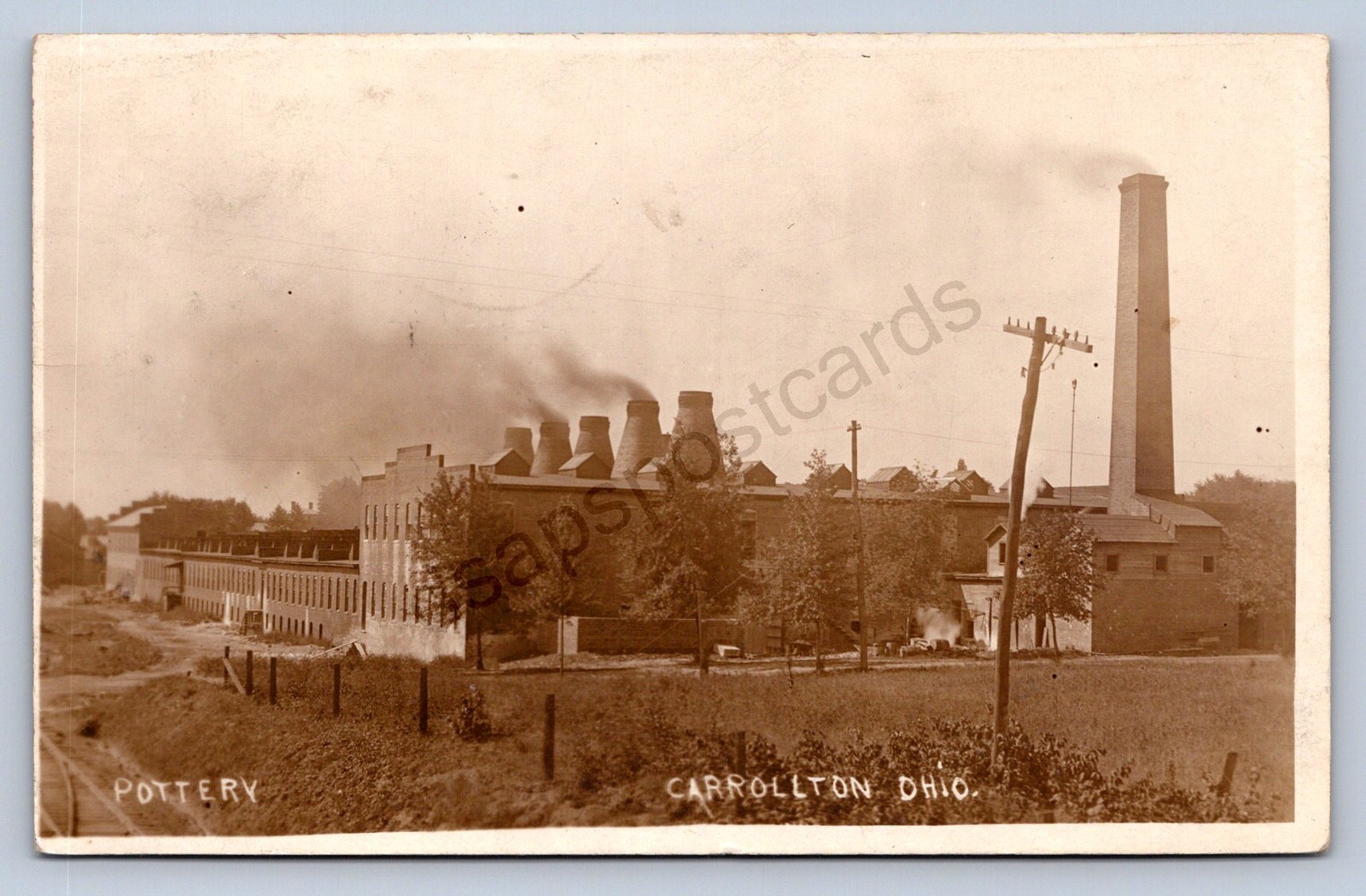 J87/ Carrollton Ohio RPPC Postcard c1910 Pottery Factory Kilns 782