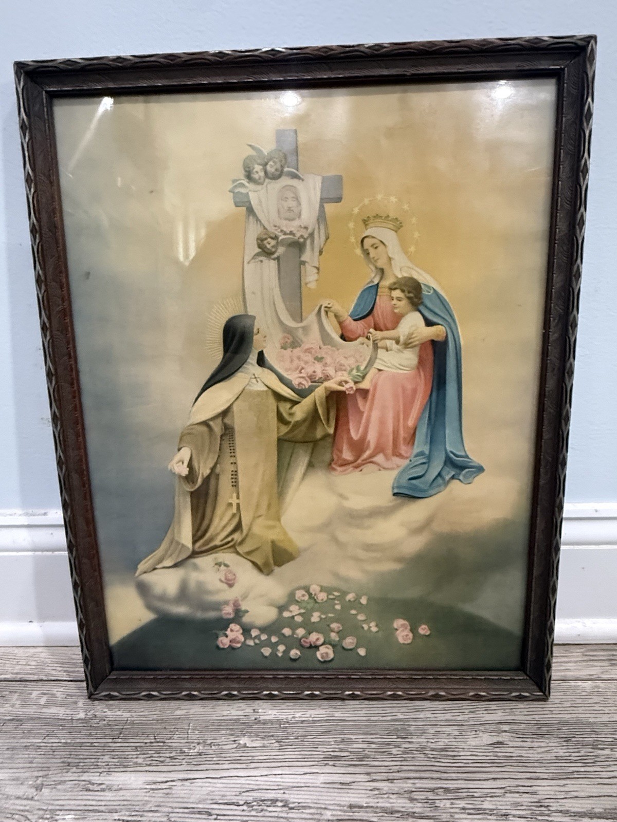 * VINTAGE VISION OF ST THERESE OF LISIEUX 19”x15” PICTURE