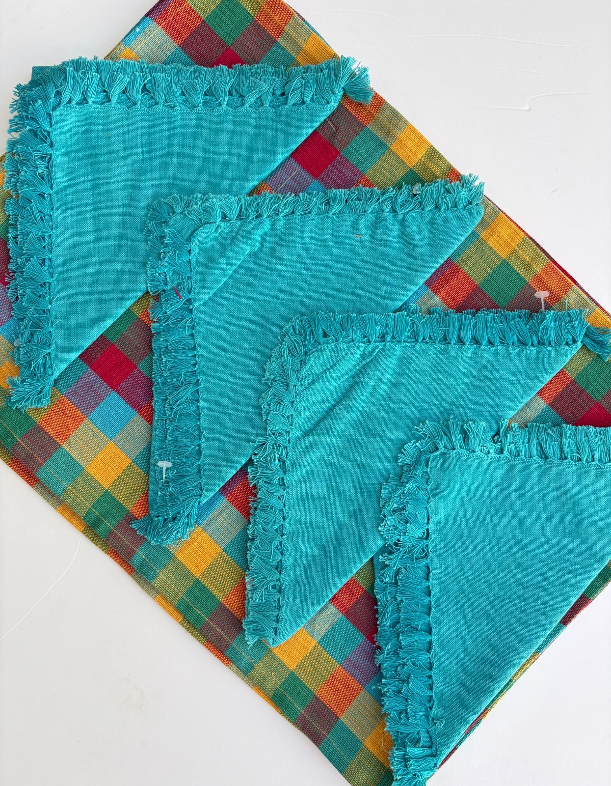 Niki International Plaid Placemats and Napkin Set 1980\'s, Colorful Table Linens