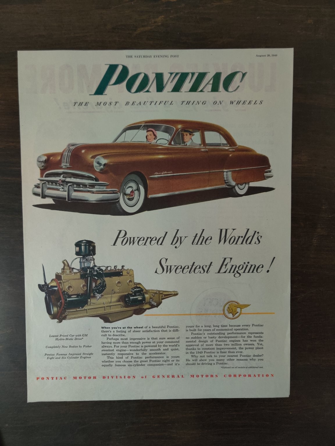 Vintage 1959 Pontiac Sweetest Engine Classic Car Full Page Original Ad