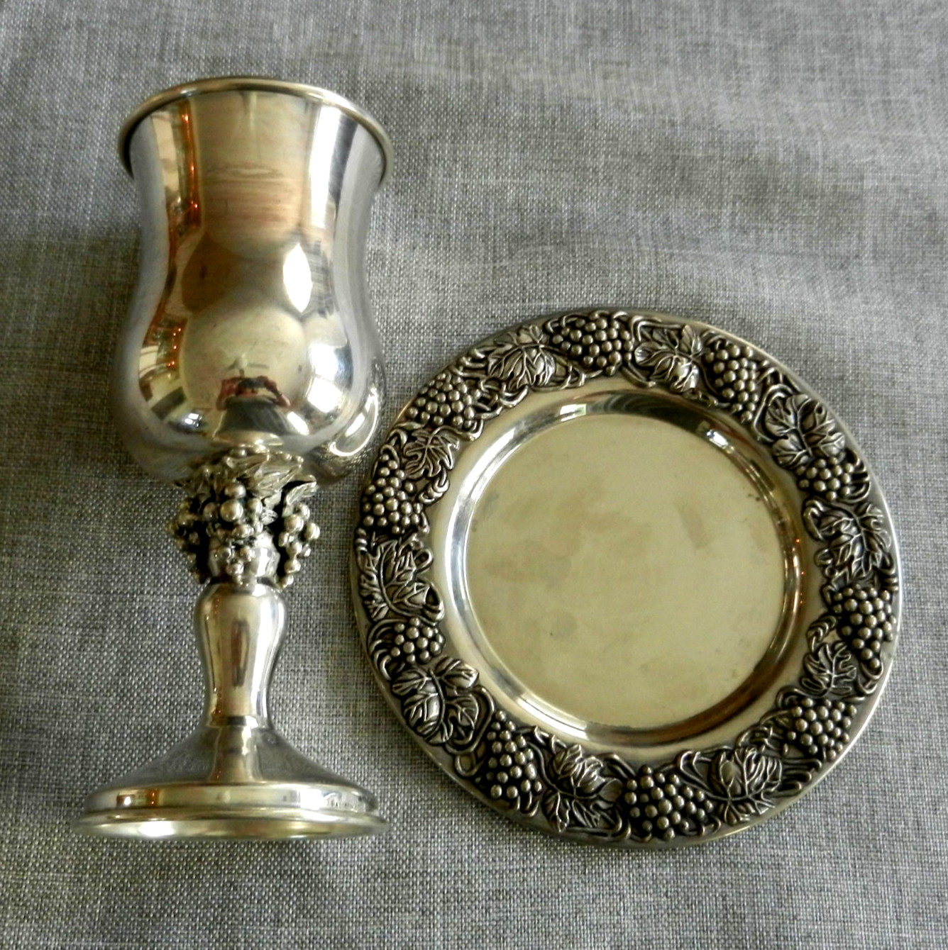 Hazorfim Kiddush Cup Judaica Wine Grape Goblet Cup .925  Sterling Silver