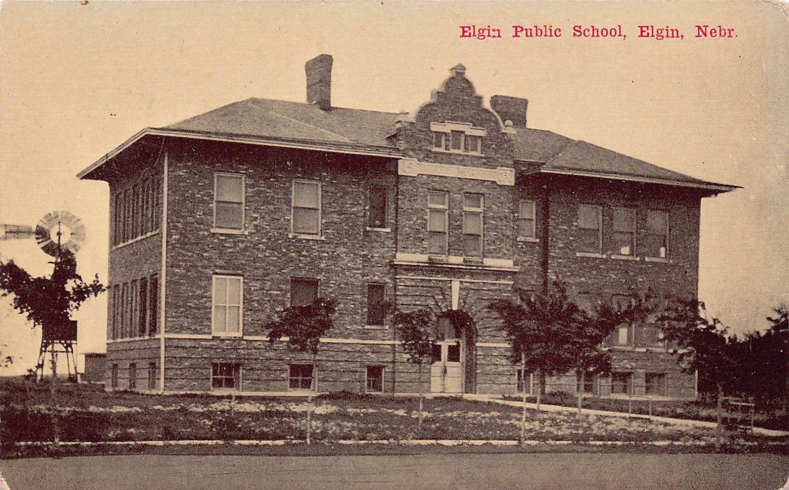 1912 Elgin Nebraska NE Public School Building Postcard