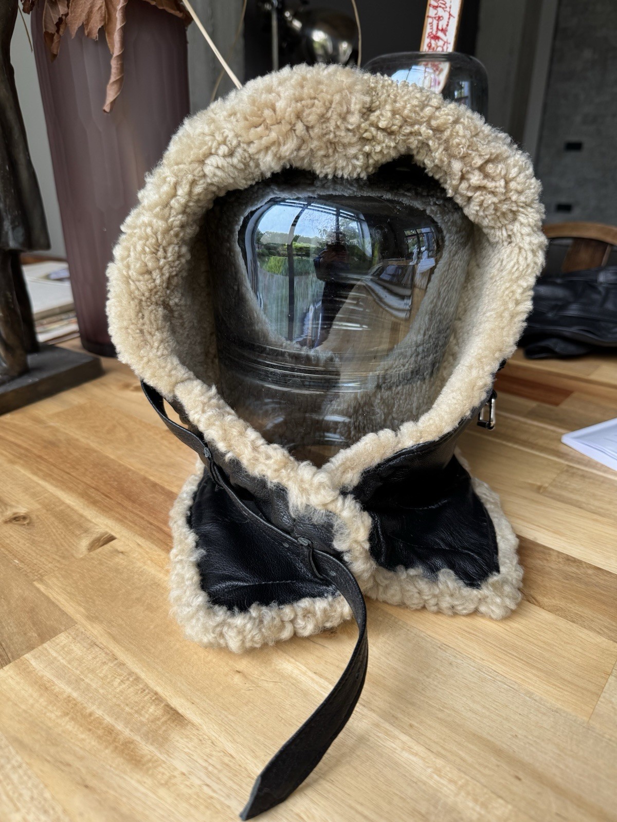 Vintage  Winter Pilot Helmet Leather Original Soviet Era USSR