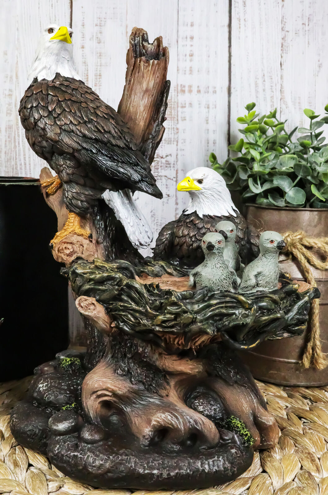 Wildlife Habitat Bald Eagle Family In Nest Statue 12\