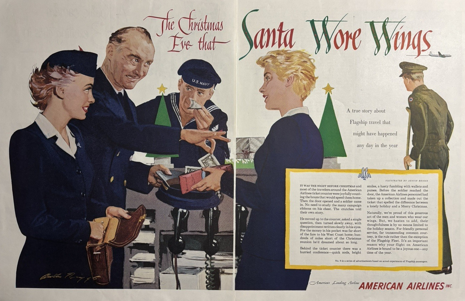 1952 American Airlines Travel flagship Santa Wore Wings Story Vintage Print Ad
