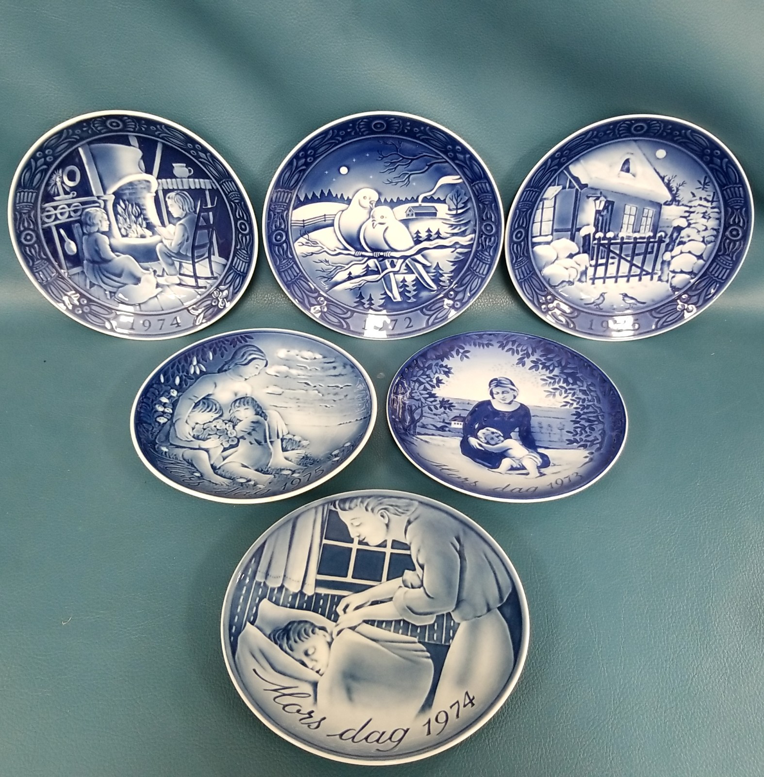 VTG Lot 6 Georg Jensen Denmark Blue/White Porcelain Plates 1st Issues +