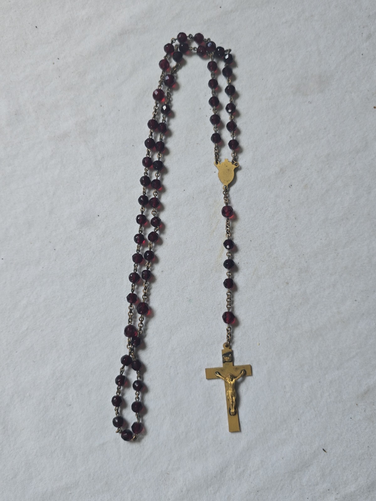 Vintage Gold Filled Garnet Red Glass Beads Rosary Christian, Catholic 17\