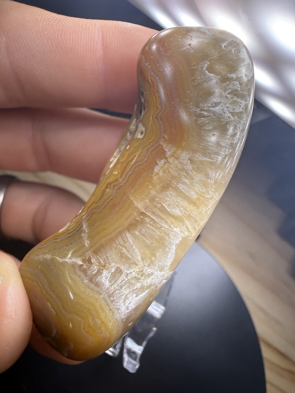 Polished Banded Agate Palm Stone 2.1 OZ Crowley’s Ridge Warm Bands/ showpiece 