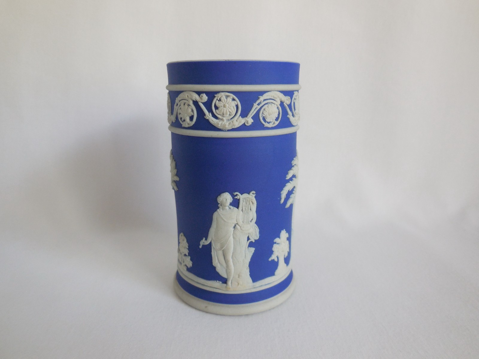 Antique Wedgwood Blue Dip Jasperware Apollo And Erato Vase