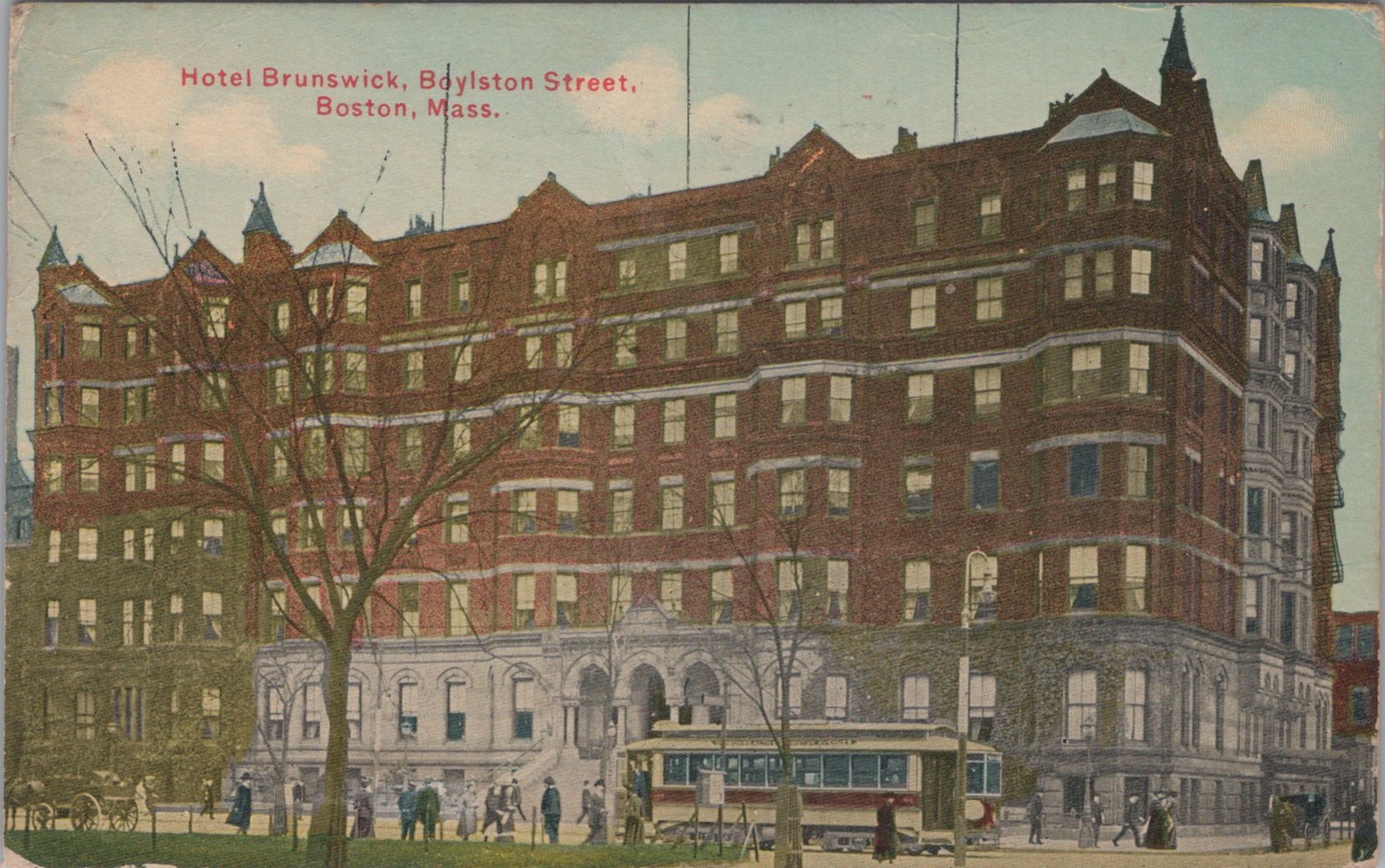 Hotel Brunswick Boylston Street Boston MA Trolley Uphams Corner 1900s Postcard