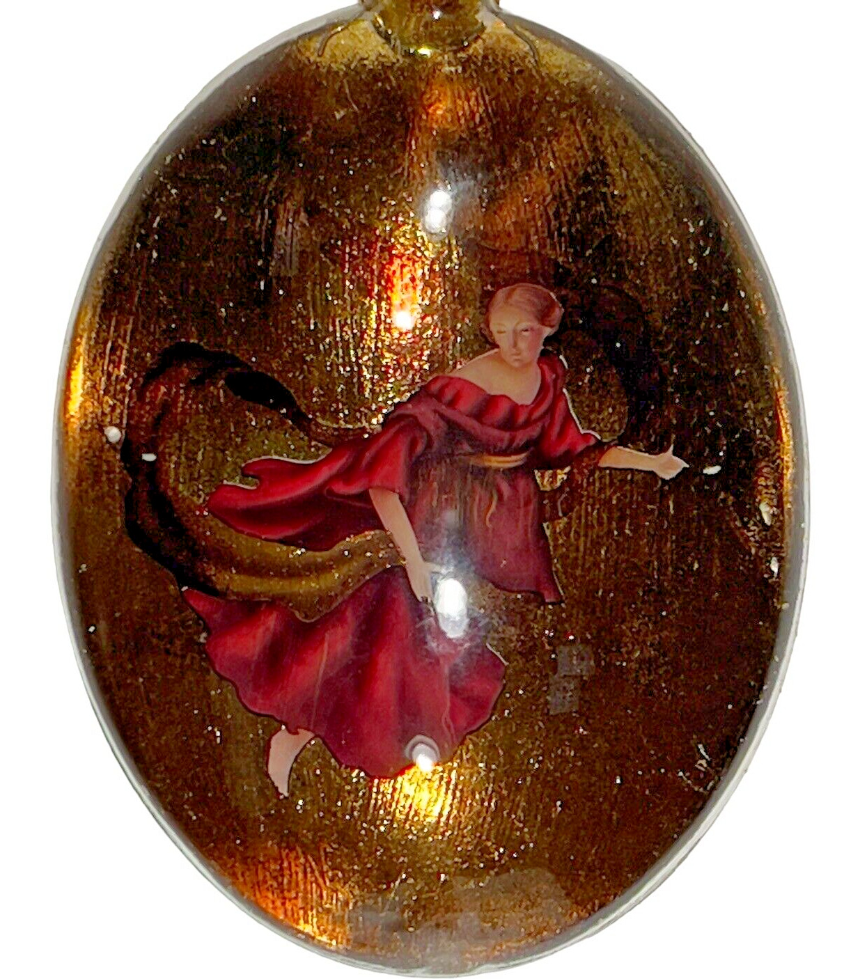 Angel In Glass Ornament 3D by Roman Gilded Gold Look Solid Back Glass Front 5.5\