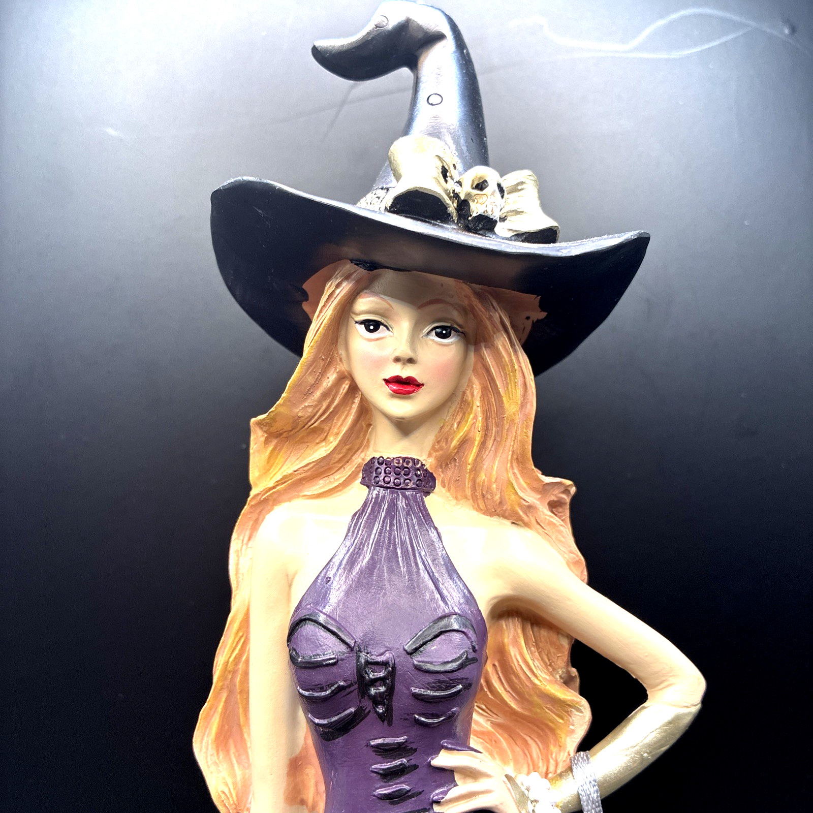 Bella Lux Witch Figurine, Purple Gothic Dress Skeleton Cat, 16\