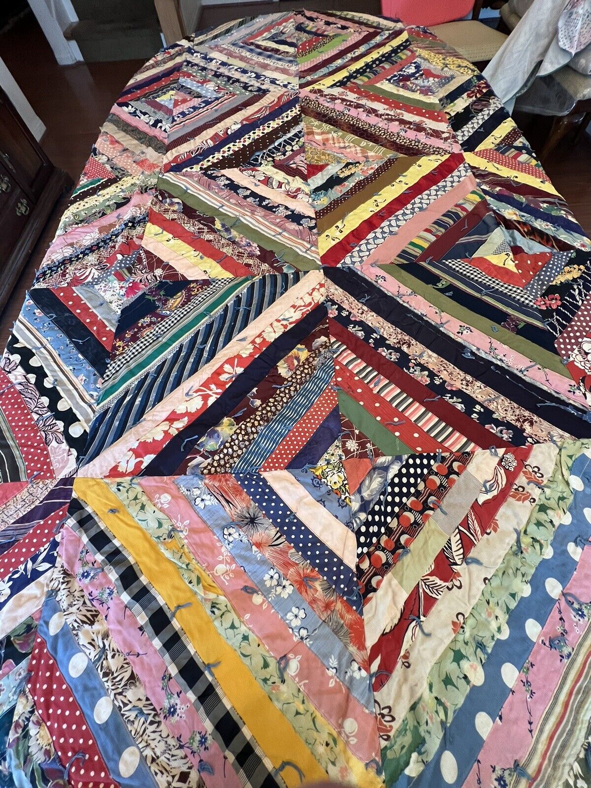 Antique Silk quilt very colorful. 59” x 86”
