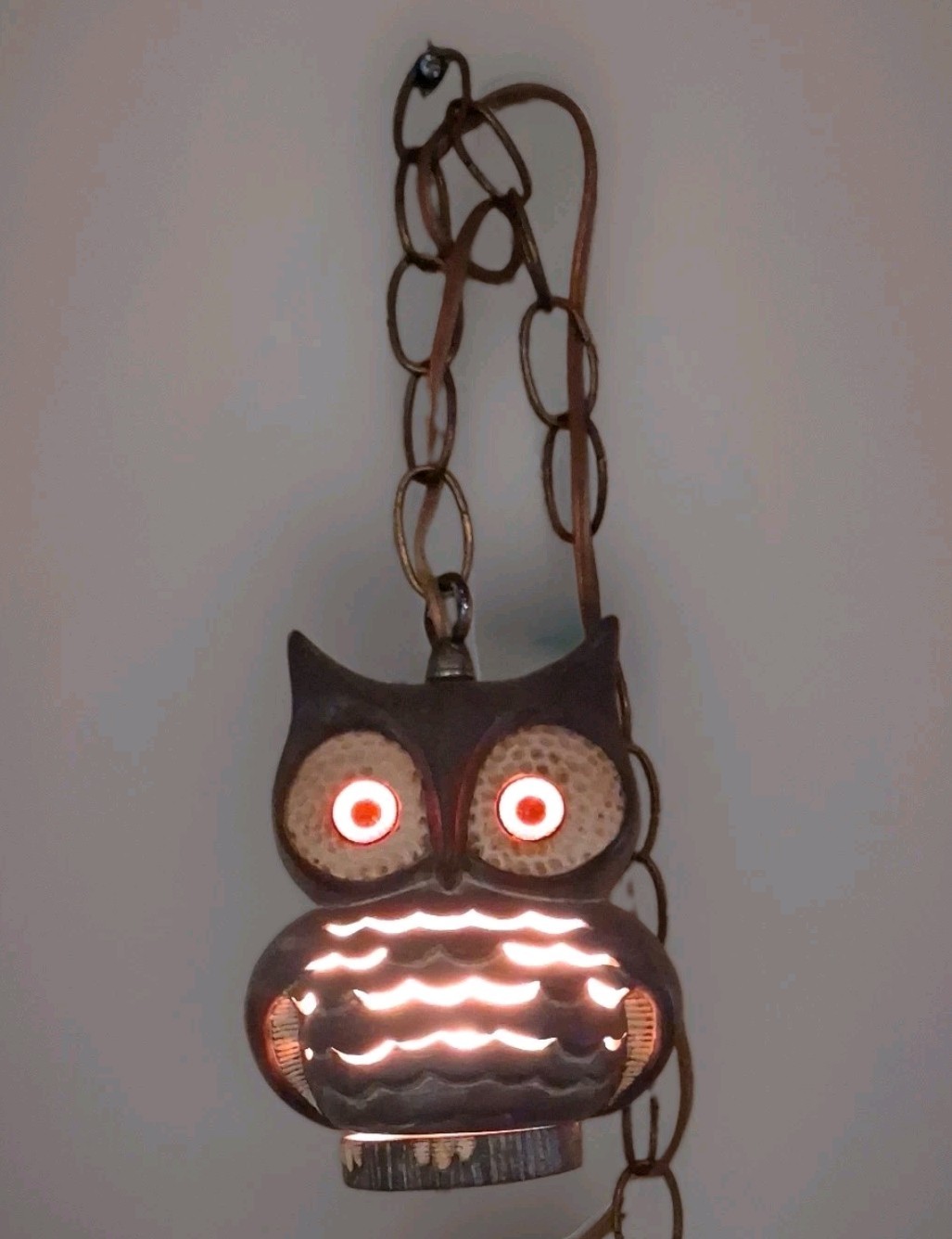 Vintage Mid-Century Ceramic Owl Hanging Lamp