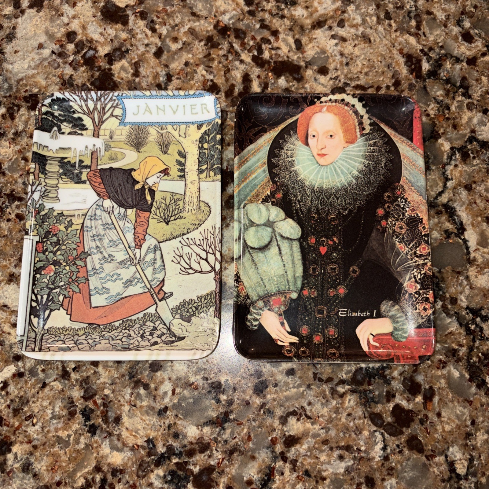 Vtg Mebel Melamine Trays Italy - Ladies of the Month, Renaissance, Asian Art 4x6