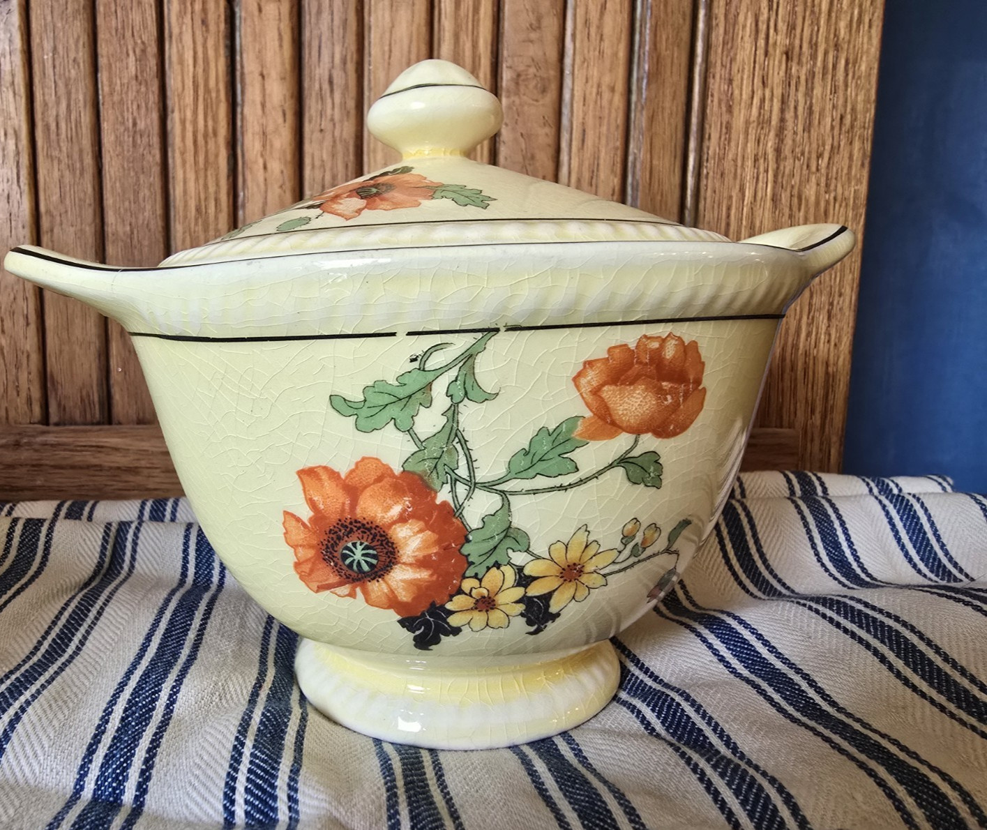 Vintage Sebring Pottery The Poppy Sugar Bowl Golden Maize Yellow Orange...
