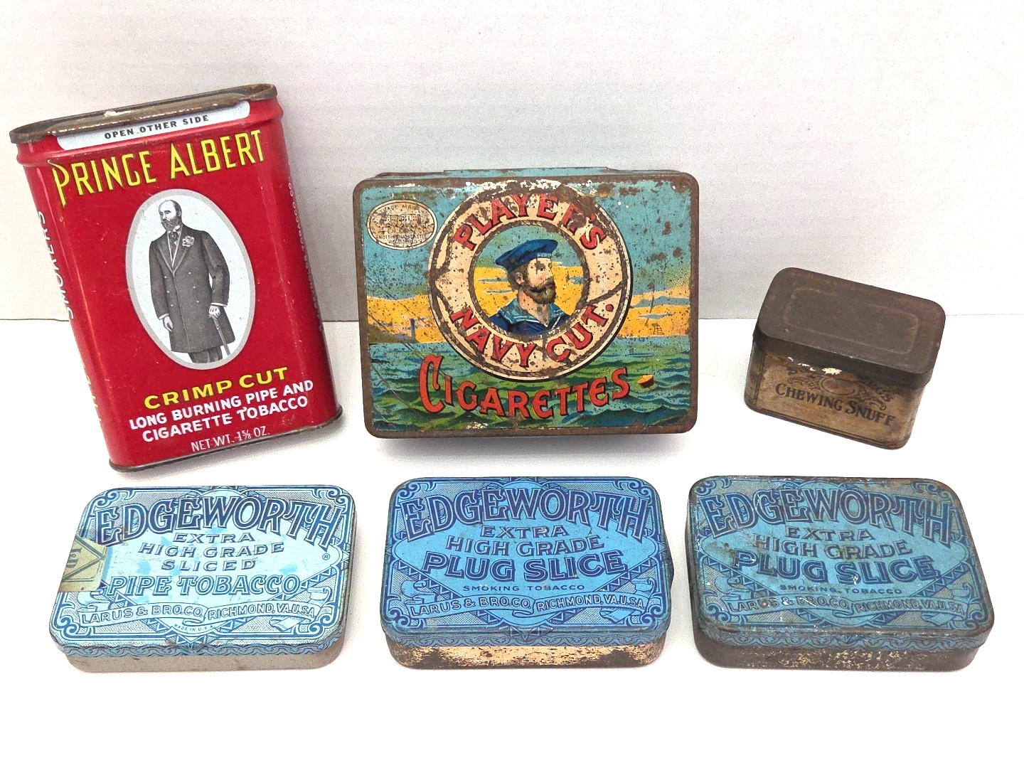 Vintage Tobacco Tin Lot Prince Edward Navy Cut Tin Edgeworth Players Advertising