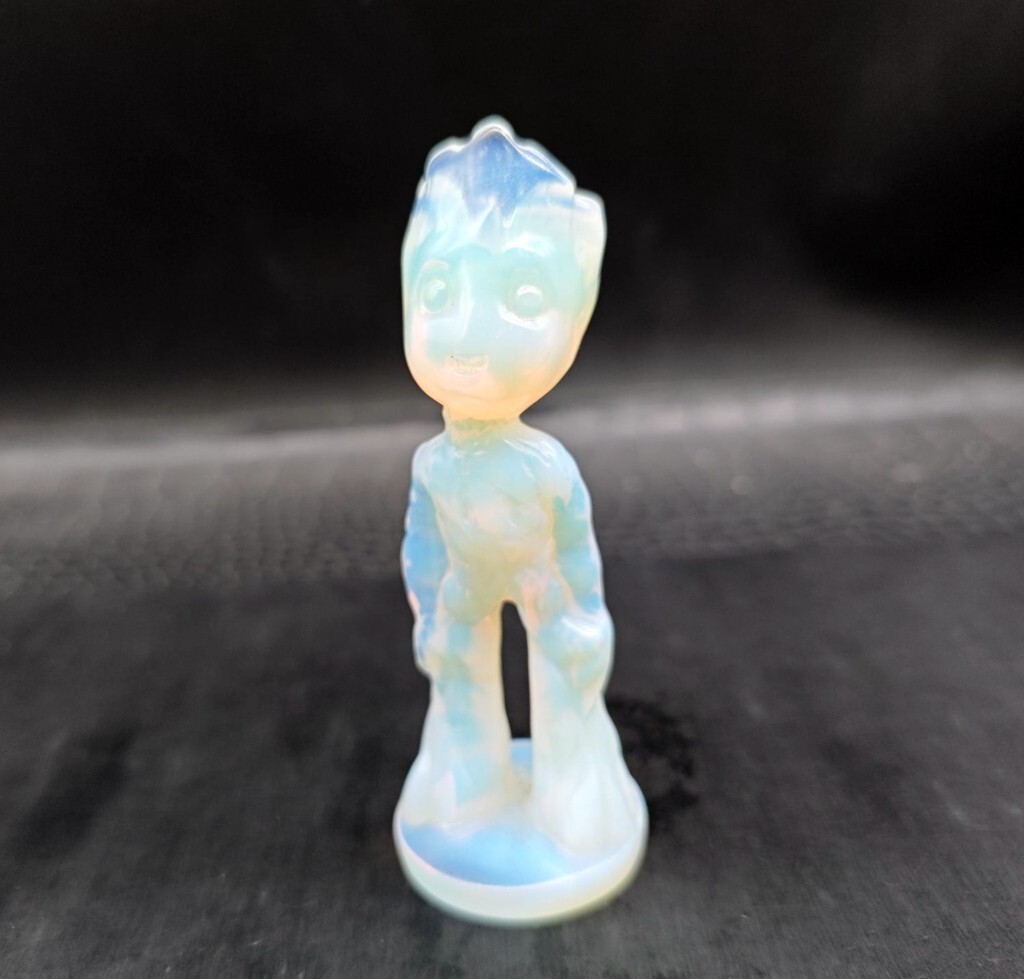 Cute Natural Opalite Quartz Crystal Carved Groot Cartoon Healing For Gift