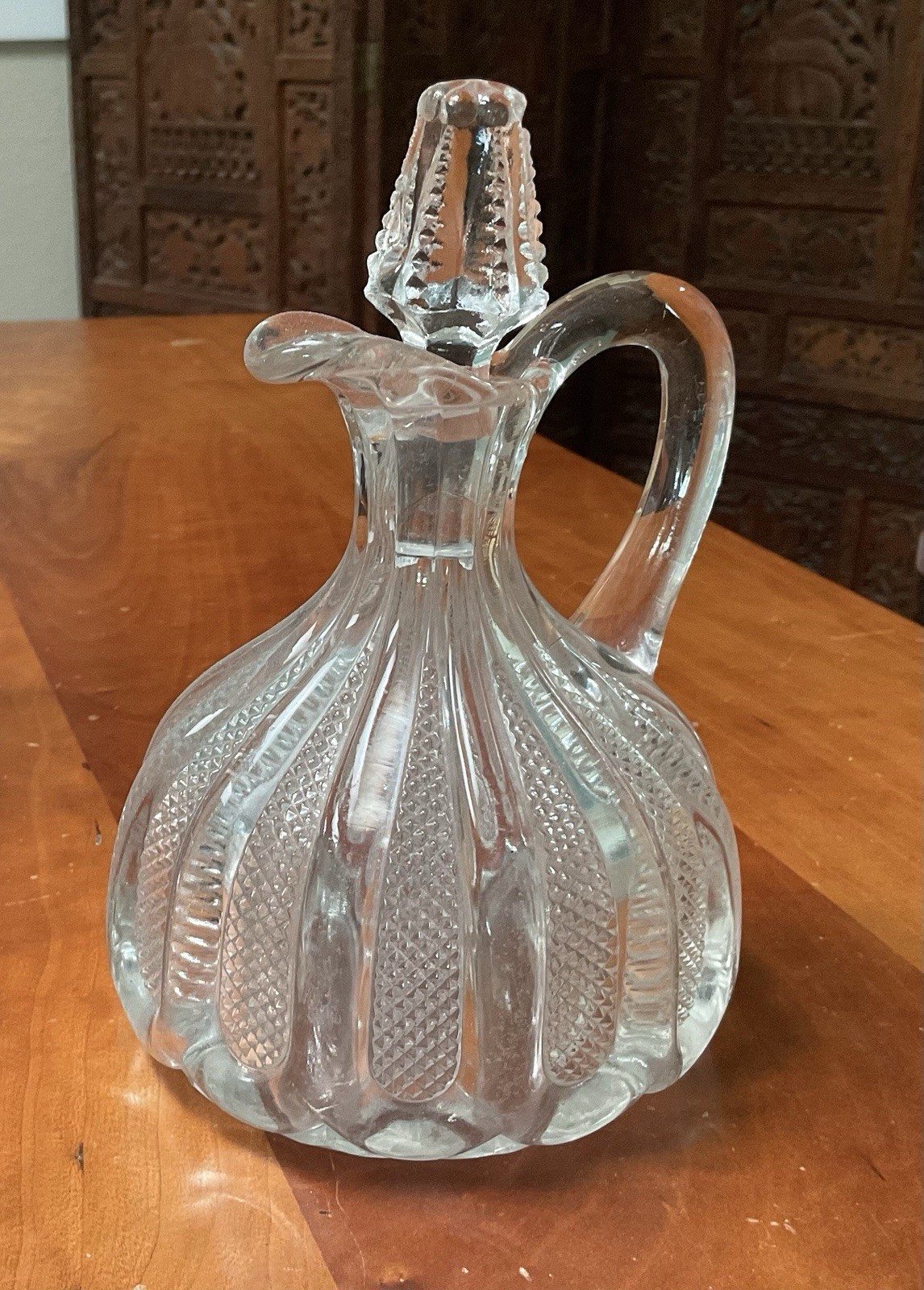 EAPG Cruet Diamond Cut Faceted Cruet 6” w/stopper