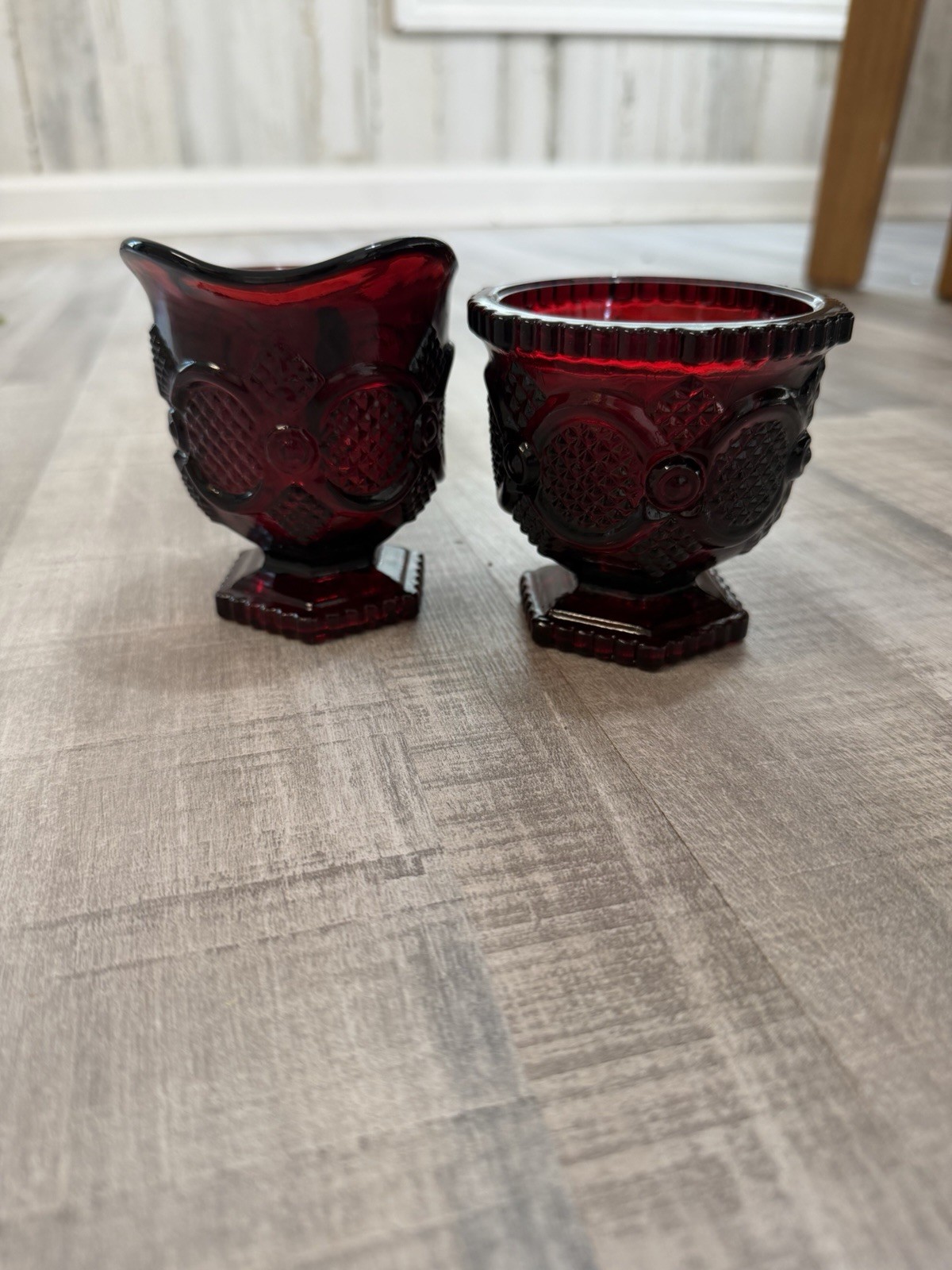 Vintage Avon 1876 Cape Cod Ruby Red Glass Creamer & Open Sugar Bowl Set