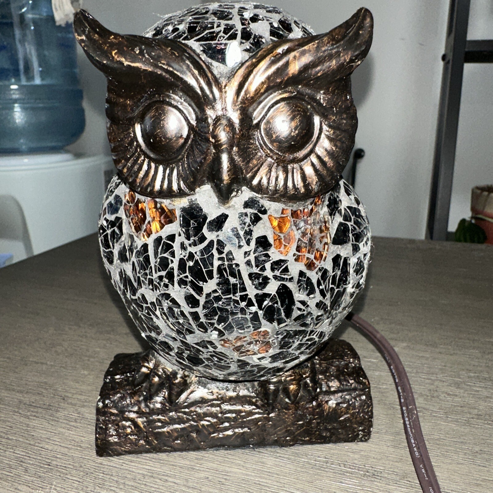 Tiffany Style Mosaic Stained Crackle Glass Owl Nightlight Table Lamp Tiffany Style Mosaic Stained Crackle Glass Owl Nightlight Table Lamp