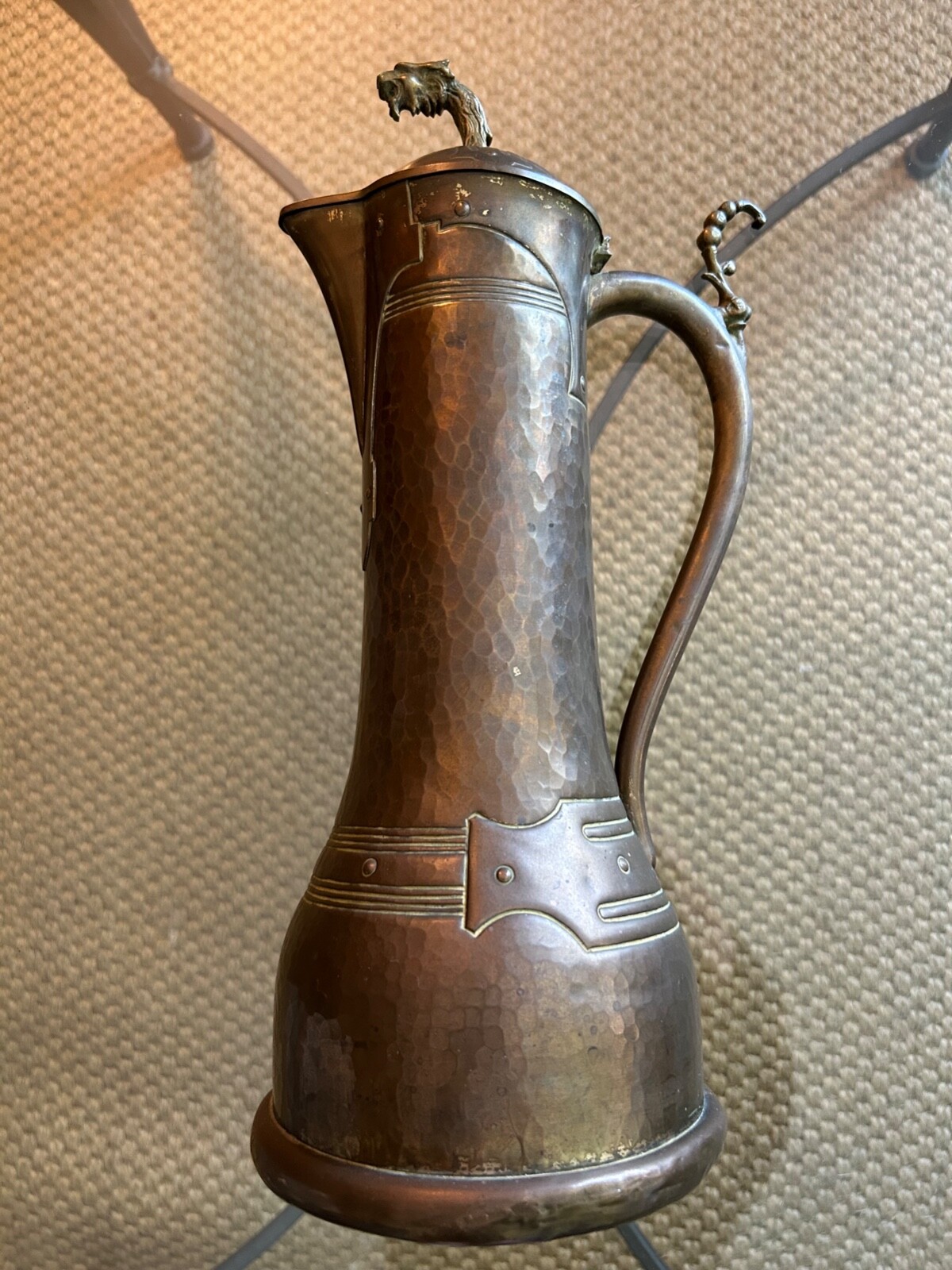WMF Art Nouveau Antique Lidded Pitcher (Dragon Finial) #47 Ostrich Stamp (1900)