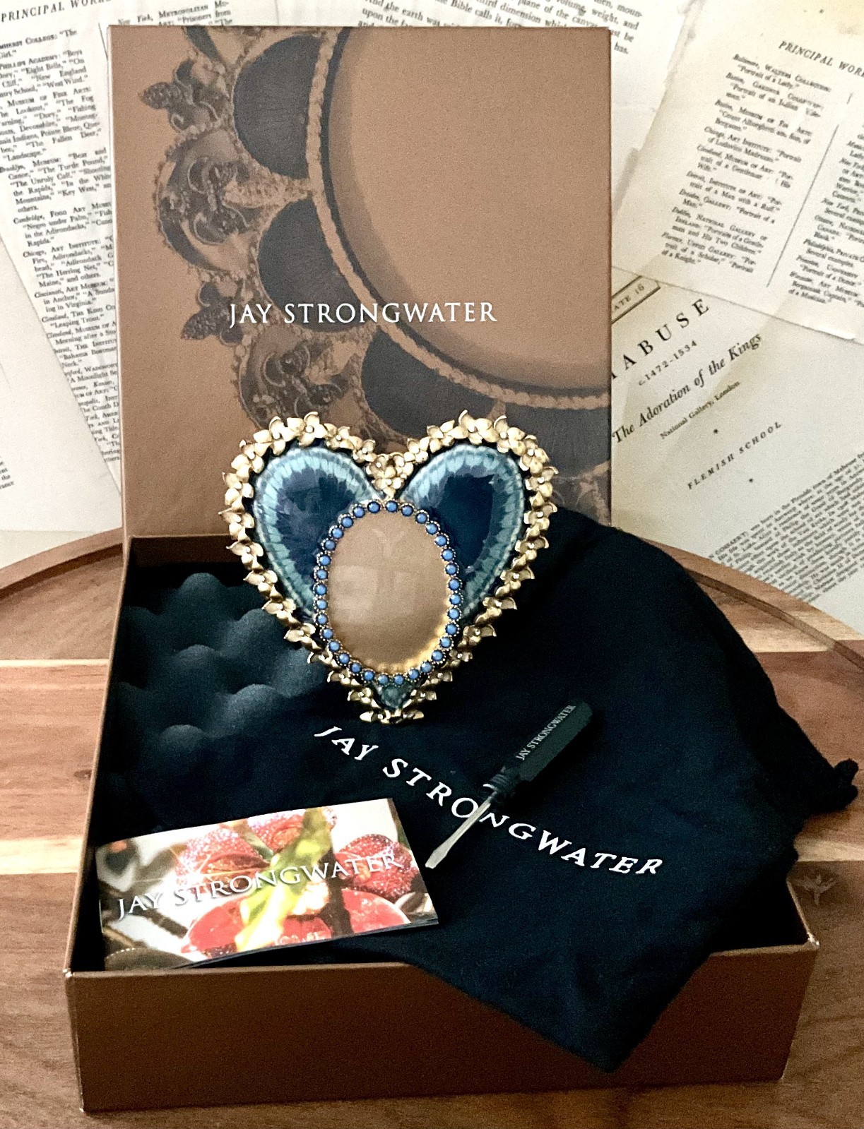 Vintage Jay Strongwater Chantel Heart Frame Blue Complete Set 4x4 NIB