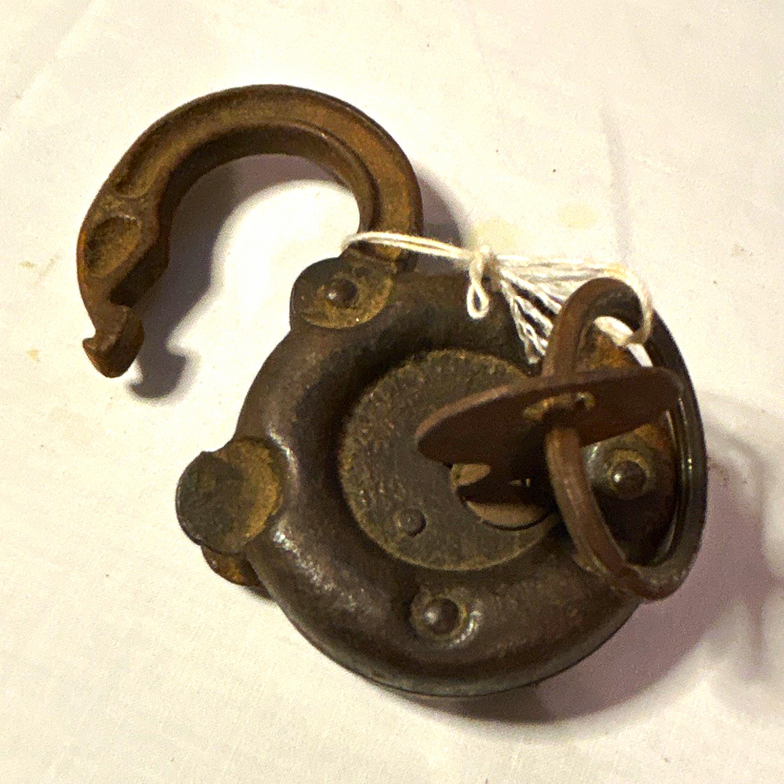 Antique Vintage Iron Padlock Lock with Key and Key Ring - Old Style Padlock