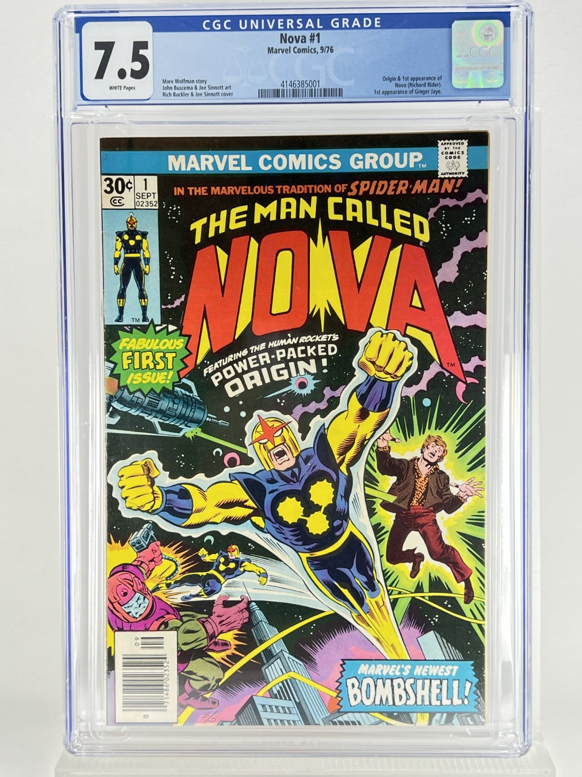 Nova 1 ~CGC 7.5 ~White Pages ~Crystal Clear Case ~Key Issue ~Newsstand Nova 1 ~CGC 7.5 ~White Pages ~Crystal Clear Case ~Key Issue ~Newsstand