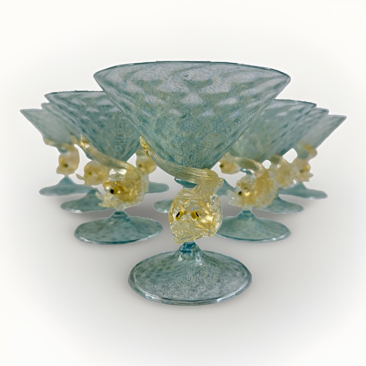 Vintage Art Glass Fish SALVIATI Venetian Murano Italy Gold Flecks Green Cocktail