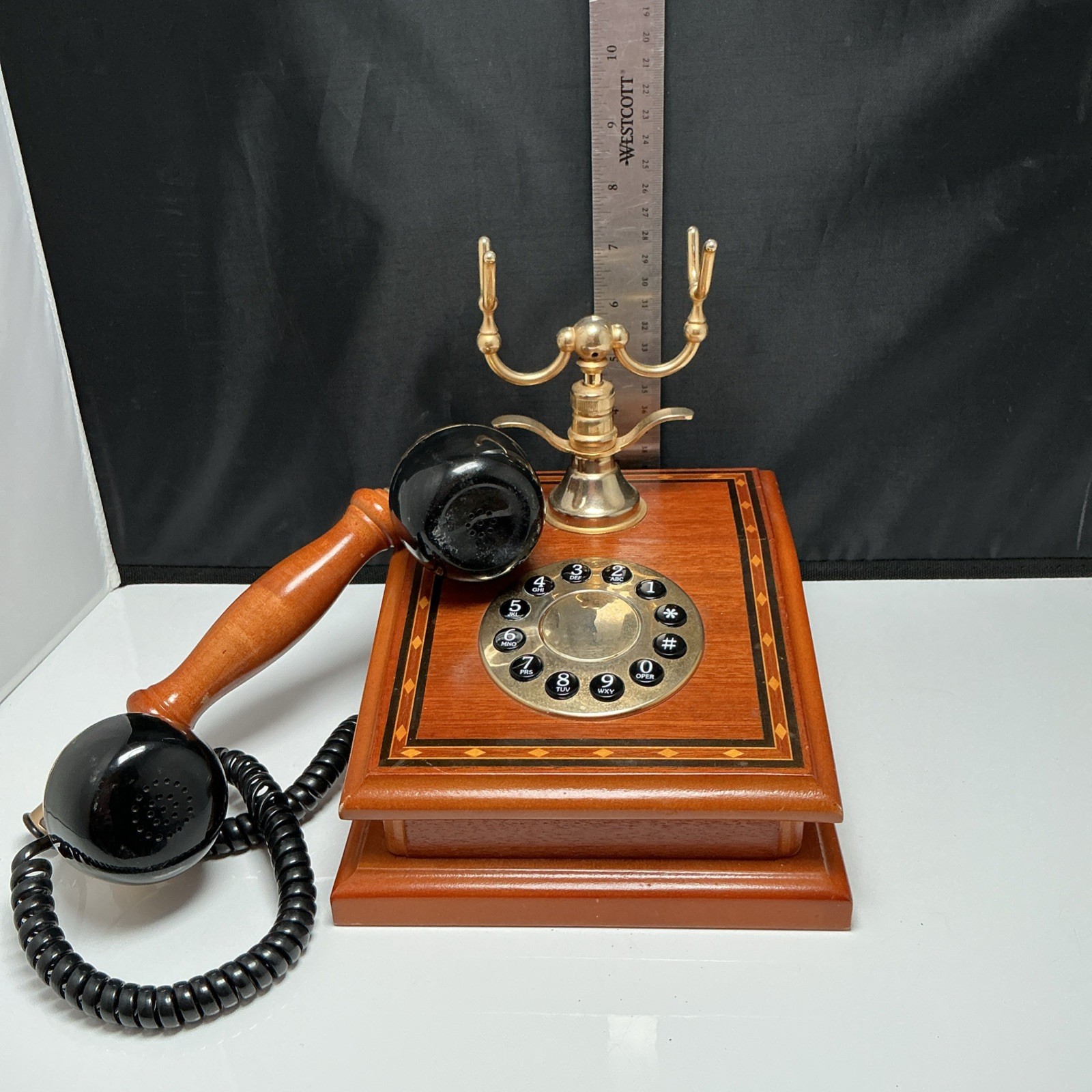 Victorian Style Wood & Brass Rotary Dial Desk Phone - Henian Ltd - Taiwan
