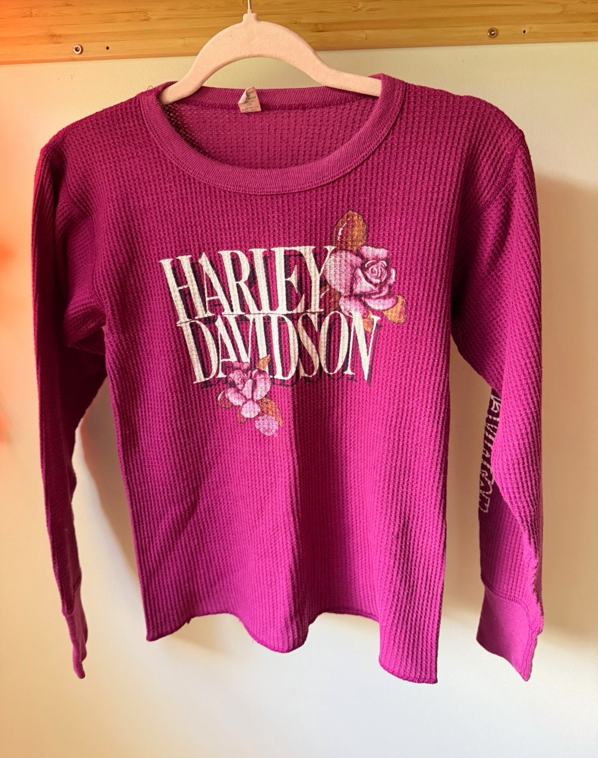 Rare vintage Harley-Davidson Purple Waffle Knit Thermal Long Sleeve Size S