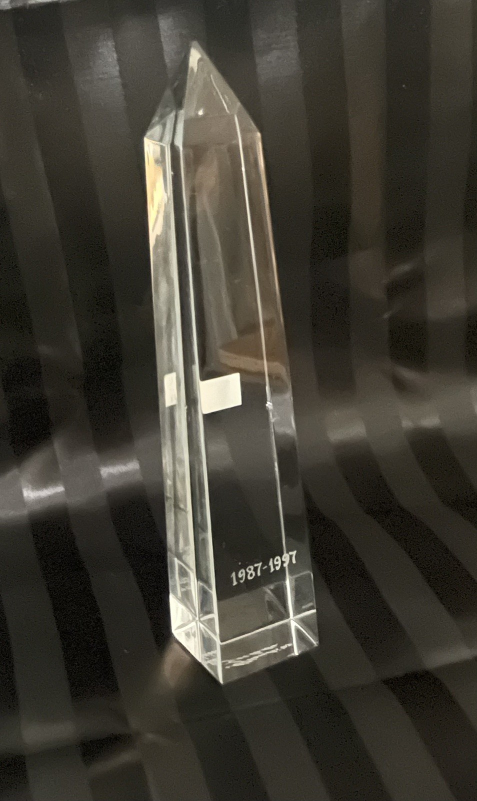 Crystal Obelisk Gerald Gulotta for Atlantis 27cm Signed 1987 Collectable 