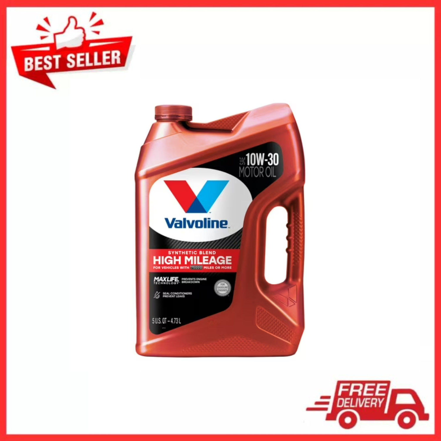 Valvoline High Mileage MaxLife 10W-30 Synthetic Blend Motor Oil 5 QT