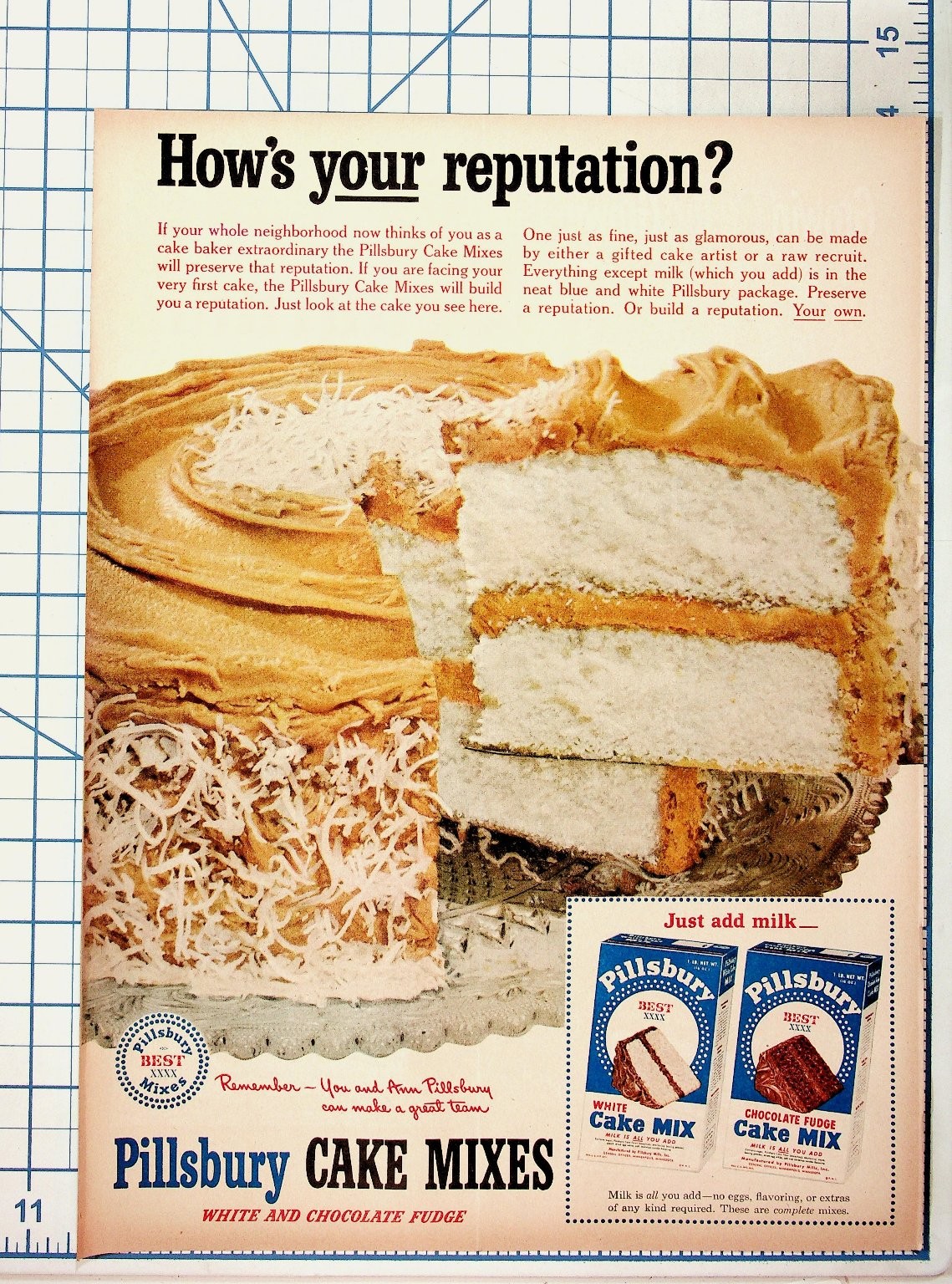 Pillsbury Cake Mixes Vintage Magazine Ad 1950s How\'s Your Reputation Cake