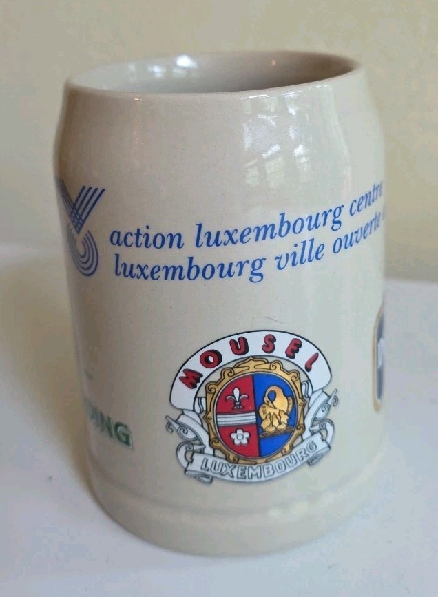 VTG Mousel Brewery Luxembourg Ceramic Beer Mug Diekirch Bofferding Souvenir 