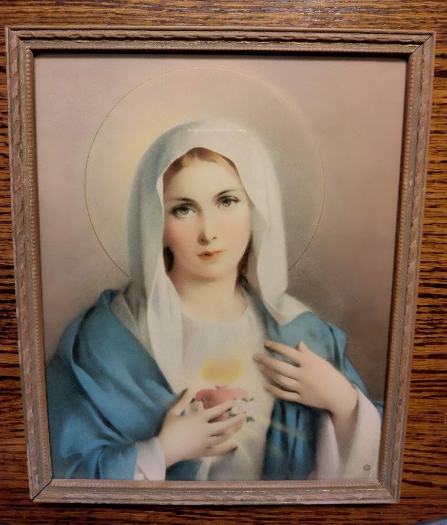 Immaculate Heart of Mary N.G Basevi Original Vintage Color Framed Print ~ 1937