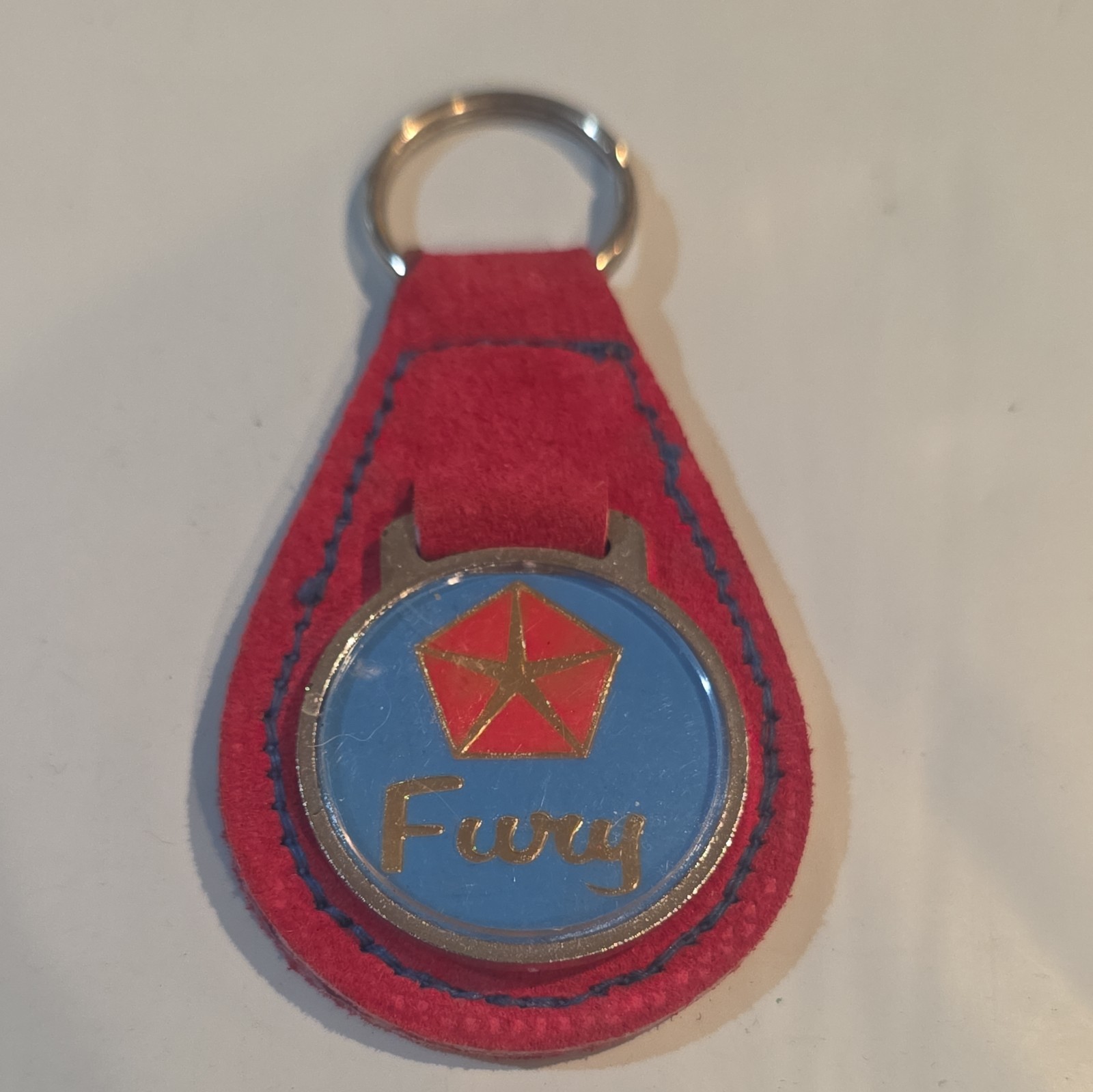 NOS Vtg 1970\'s Leather Plymouth Fury Key Chain Fob Ring Holder Mopar Muscle Car