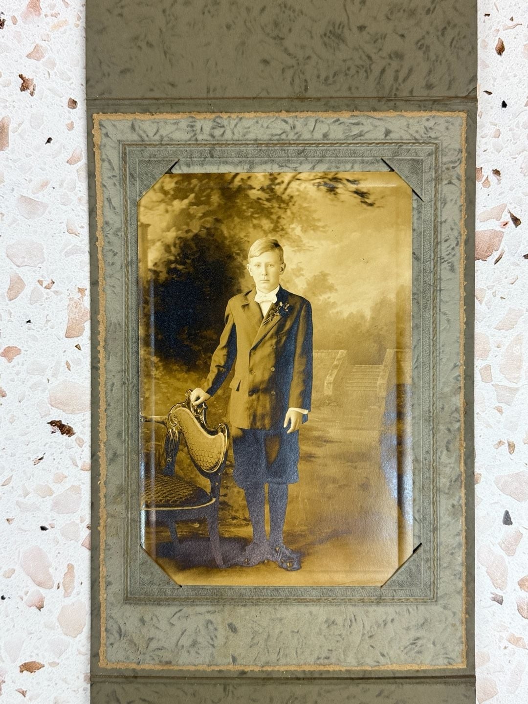 Antique Cabinet Card Photo Young Boy Portrait In Green Folder