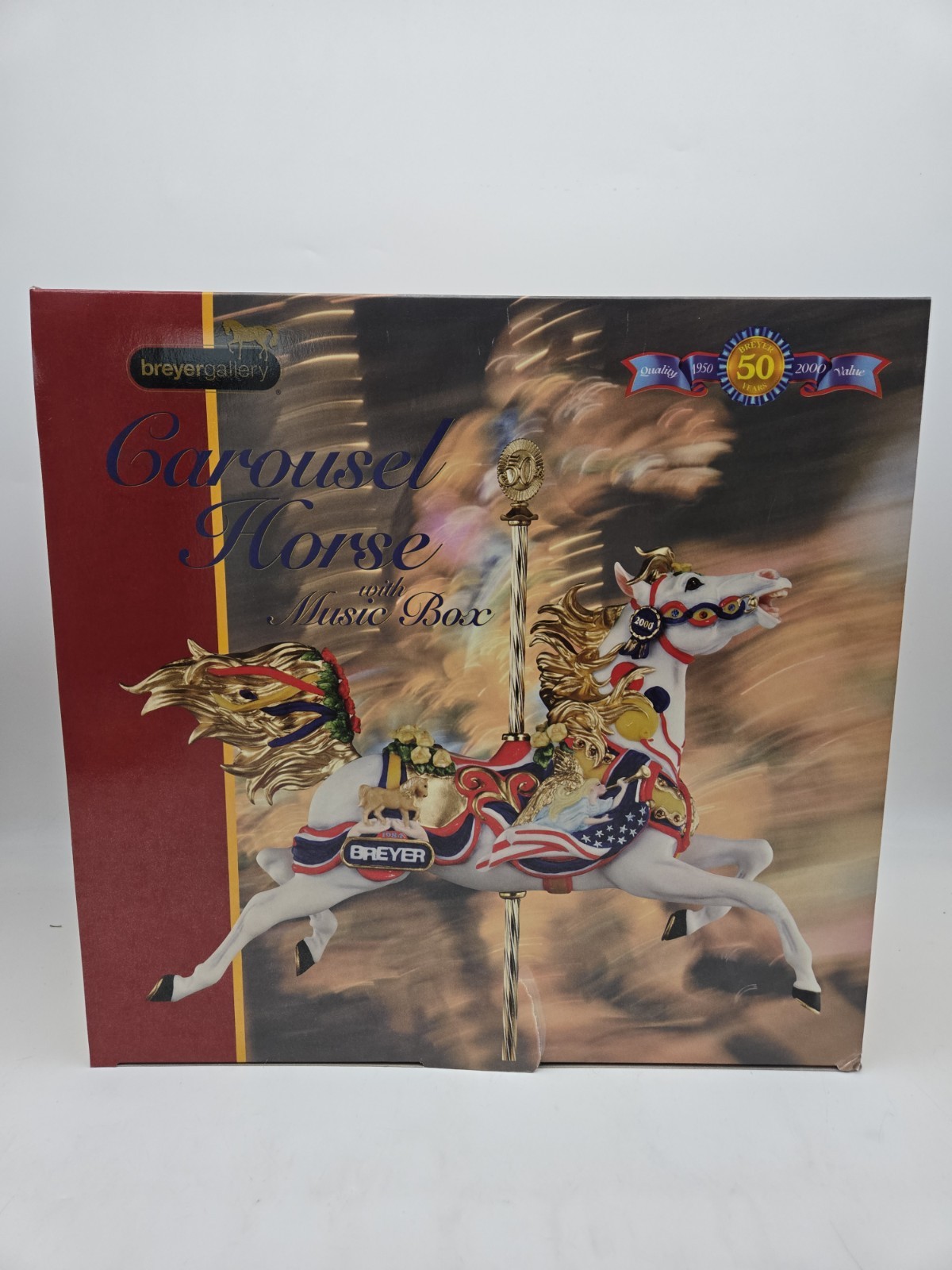 Breyer porcelain 50th anniversary carousel horse with music box, New, HTF