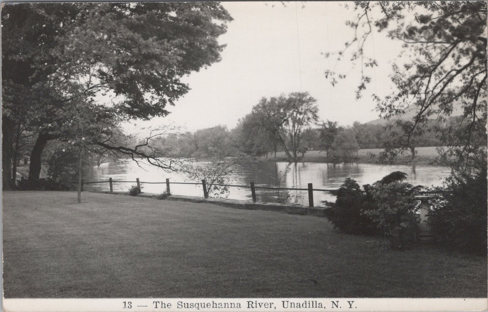 Susquehanna River Unadilla New York NY Lawn Fence Trees RPPC EKC 1940s Postcard