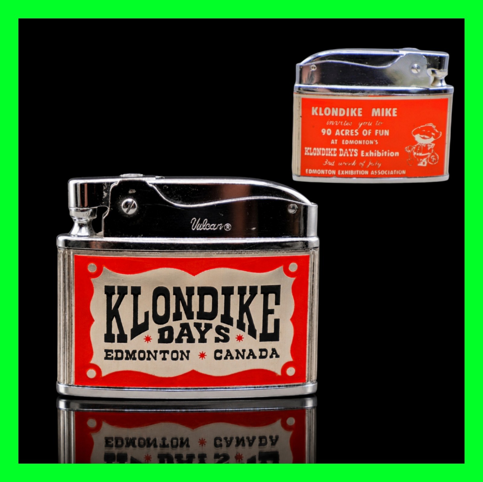 Vintage Klondike Days Edmonton Canada 90 Acres Of Fun Flat Ad Lighter - UNFIRED 