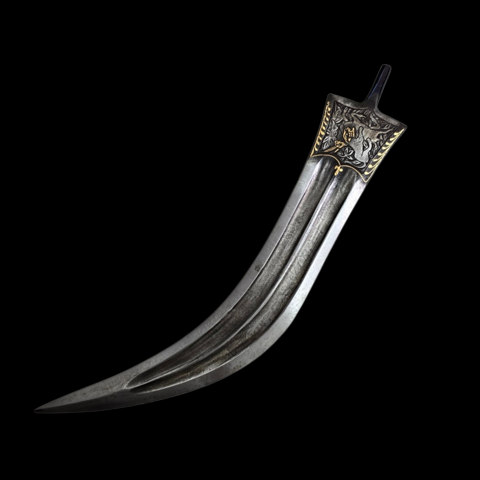 Vintage Persian Or Qajar Gold Damascened Khanjar Dagger Blade 